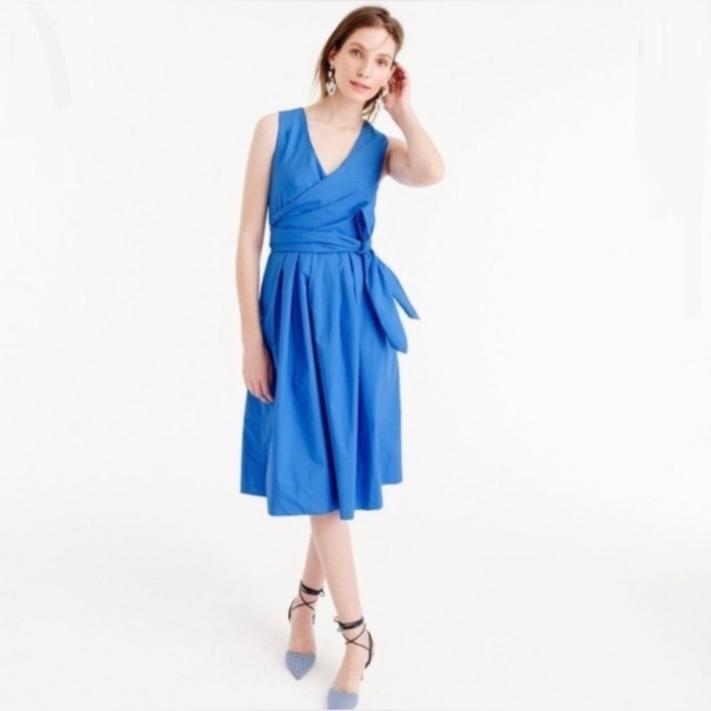 J.Crew Blue Cotton Poplin Faux Wrap Midi Dress Size 2 Sundress